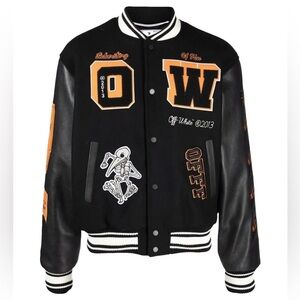 Mens Medium Off-White Varsity Jacket Black Orange Laboratory Of Fun VIRGIL ABLOH